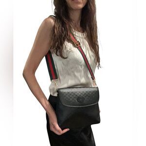 Gucci Black and Red Crossbody Bag with Textured Finish